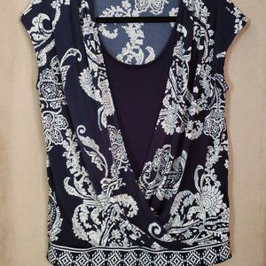 Navy sleeveless floral and paisley top